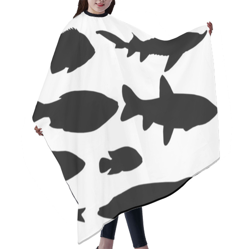 Personality  Silhouette Of The Different Fishes Hair Cutting Cape