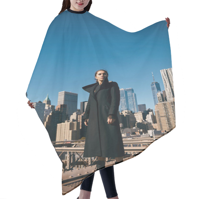 Personality  Young Woman Dances On NYC Bridge, Echoing City Rhythm. Hair Cutting Cape