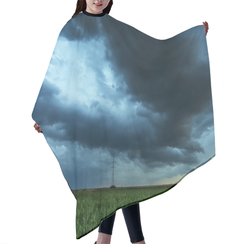 Personality  Storm Dark Clouds Flying Over Field Hair Cutting Cape