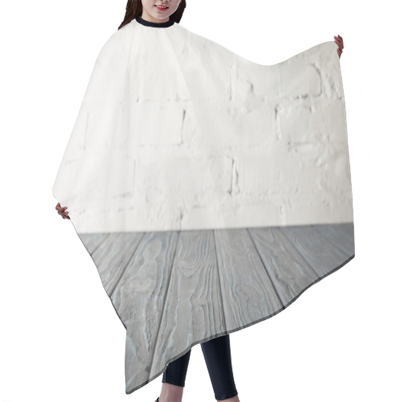 Personality  Grey Wooden Tabletop And White Wall With Bricks Hair Cutting Cape