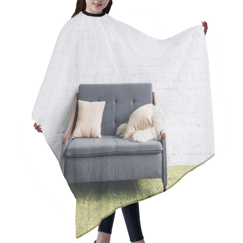 Personality  Comfy Couch In Modern Living Room With White Brick Wall, Mockup Concept Hair Cutting Cape