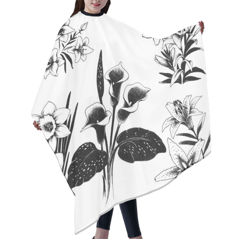 Personality  Set Of Hand Drawn Flowers Hair Cutting Cape