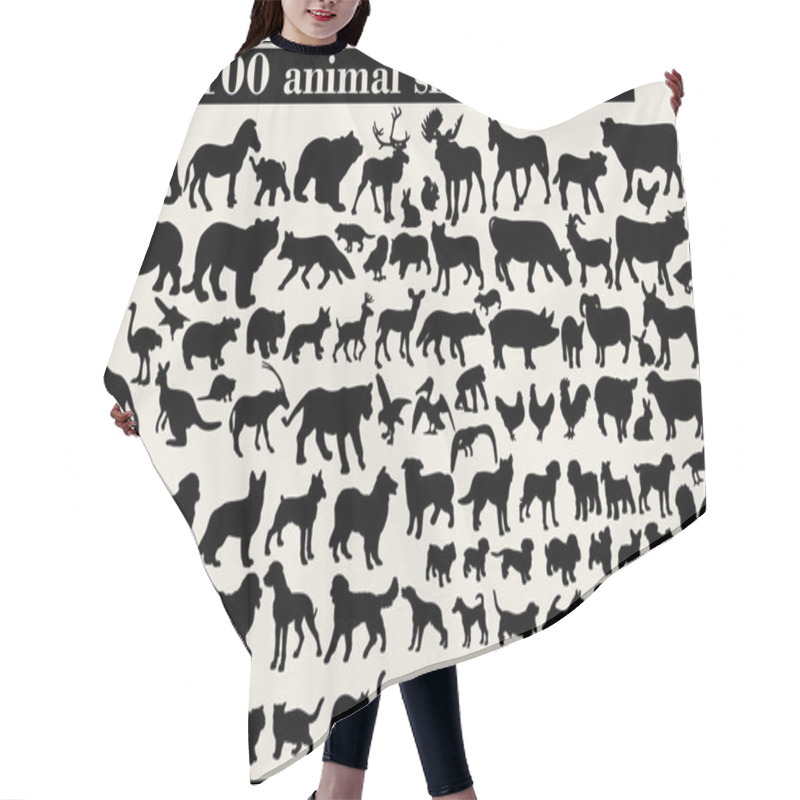 Personality  Collection Of Animal Silhouettes On A Gray Background Hair Cutting Cape