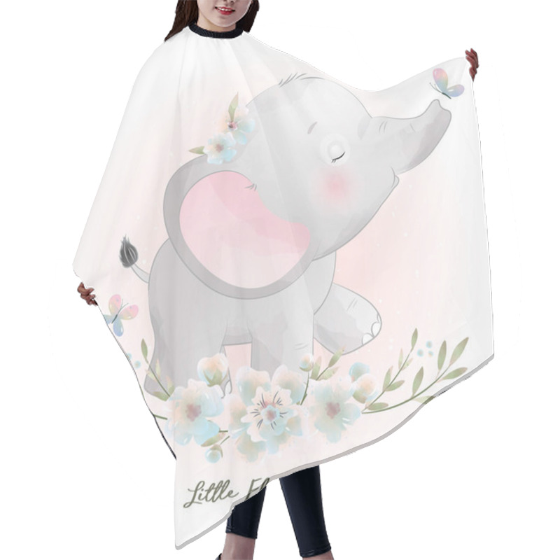 Personality  Cute Doodle Elephant With Floral Illustration Hair Cutting Cape