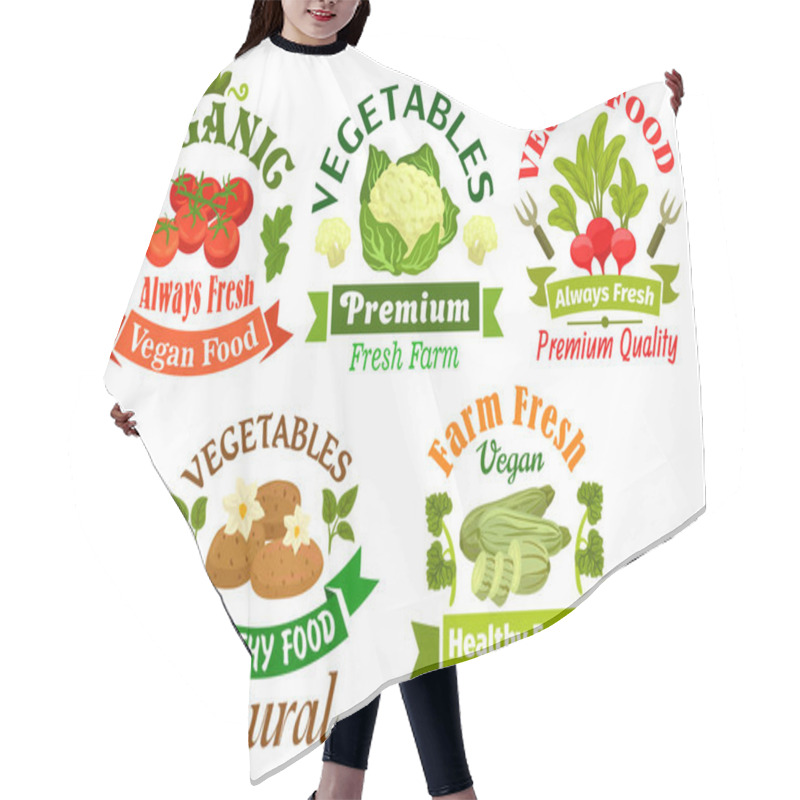 Personality  Organic Vegan Food Emblems. Vegetarian Vegetables Hair Cutting Cape