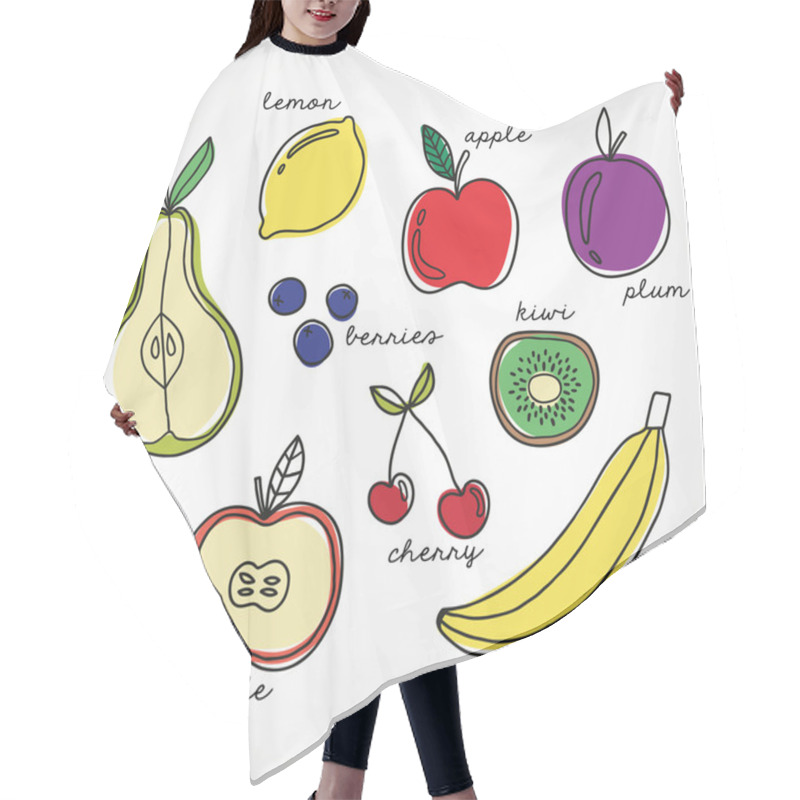 Personality  Set Of Hand Drawn Fruits. Healthy Food Abstract Background. Hair Cutting Cape