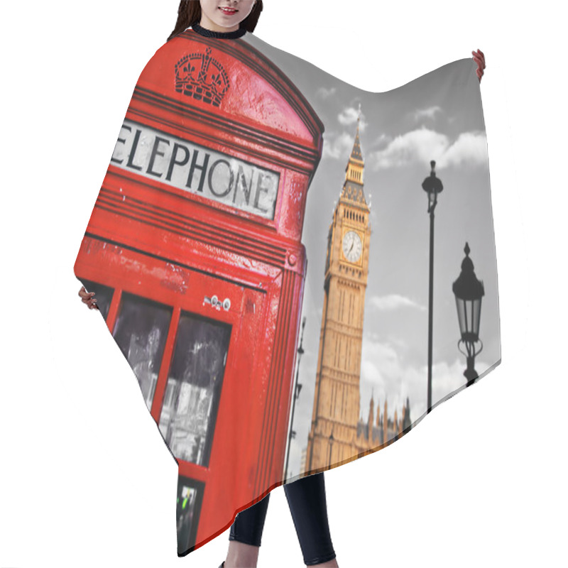 Personality  Red Telephone Booth And Big Ben In London, England, The UK Hair Cutting Cape