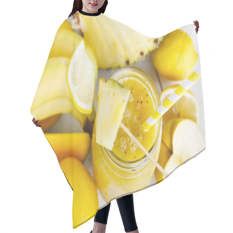 Personality  Fresh Organic Yellow Smoothie With Banana, Apple, Mango, Pear, P Hair Cutting Cape