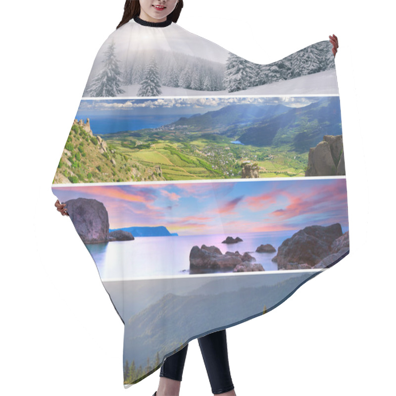 Personality  Set Of The 4 Seasons Landscape Hair Cutting Cape