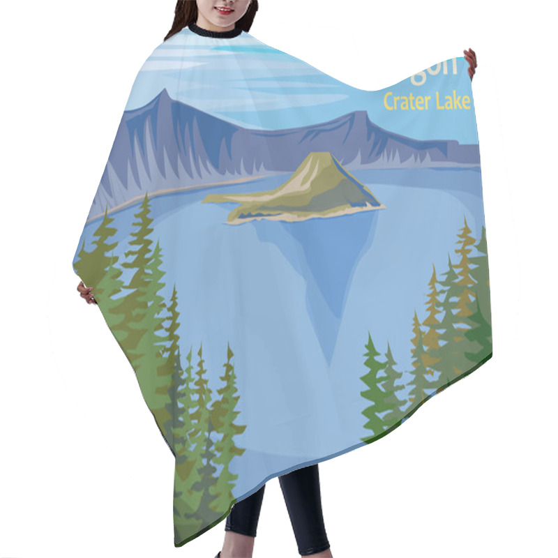 Personality  Crater Lake, Crater Lake In South-central Oregon In The Western United State, Vector Illustration Hair Cutting Cape