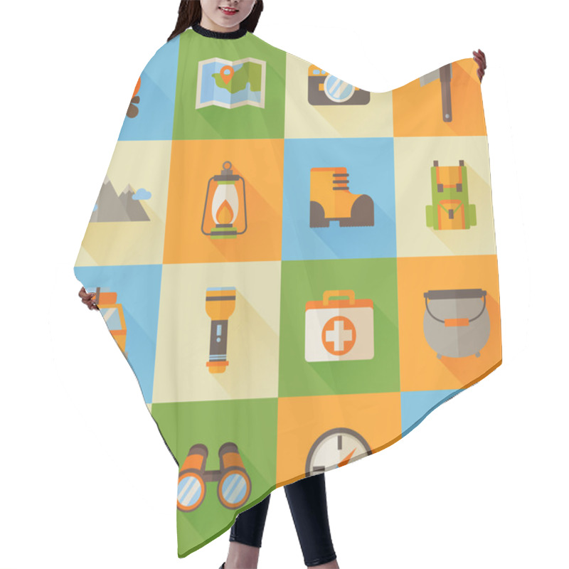 Personality  A Set Of Hiking Flat Icons In Modern Style Hair Cutting Cape