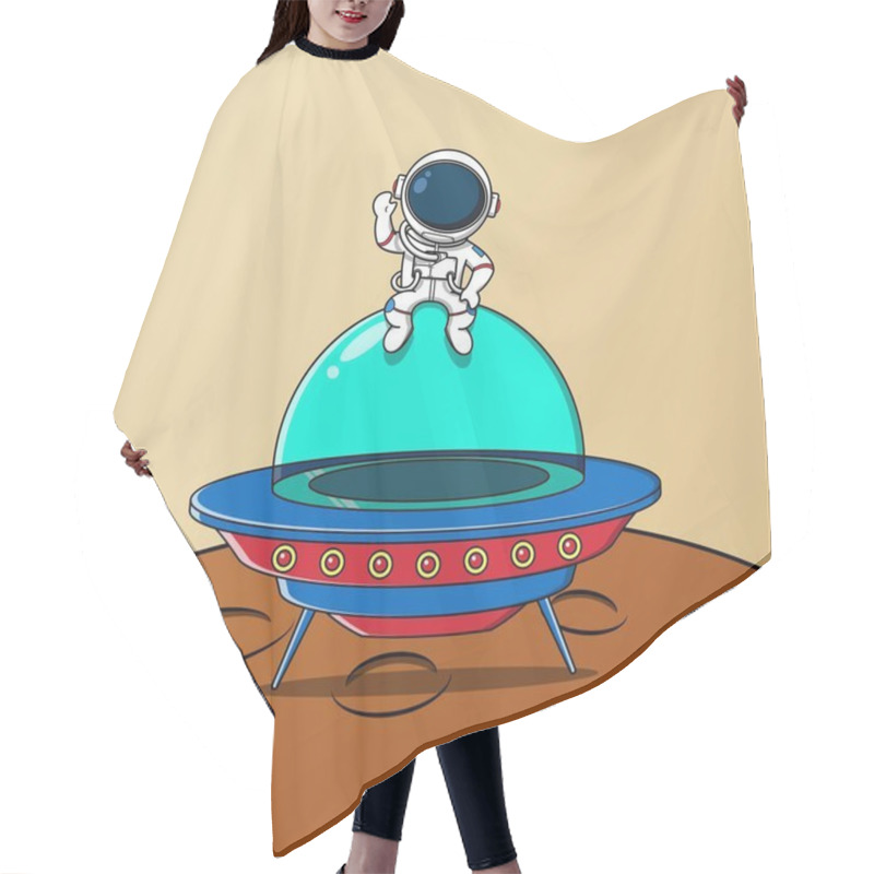 Personality  Cute Astronaut Sitting On Ufo Spaceship And Waving, Vector Illustration Eps.10 Hair Cutting Cape