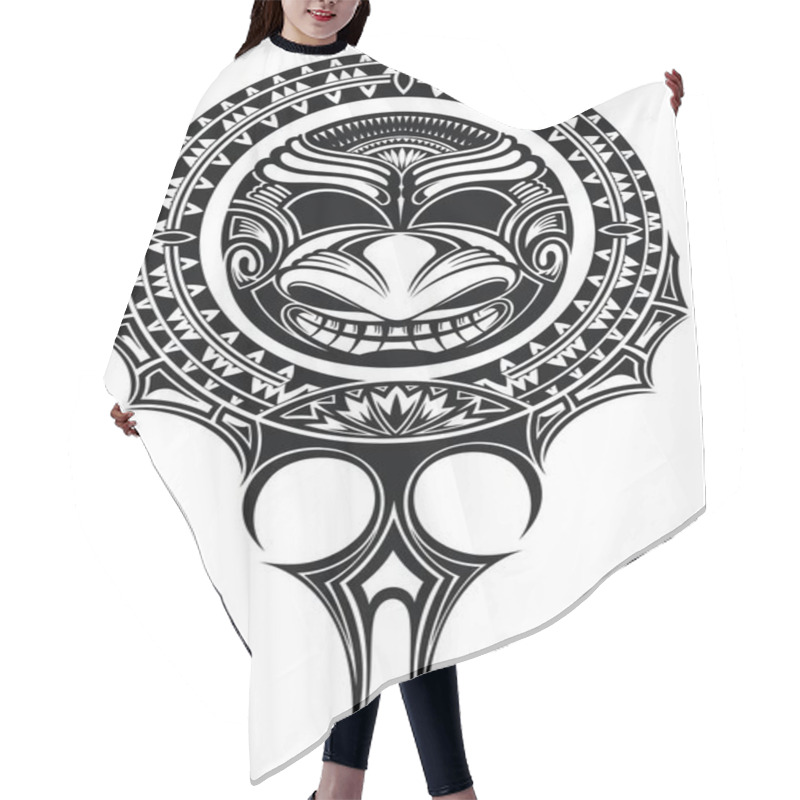 Personality  Decorative Black Mask Maori On A White Background Hair Cutting Cape