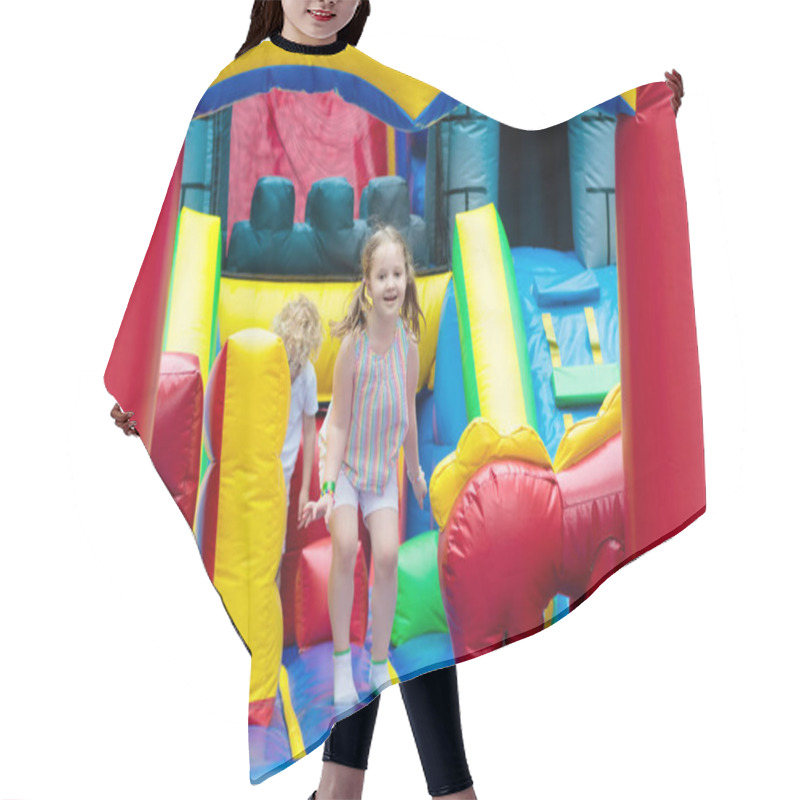 Personality  Child Jumping On Playground Trampoline. Kids Jump. Hair Cutting Cape