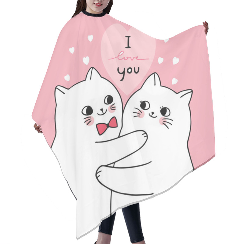 Personality  Cartoon Cute Valentines Day White Cats Lover Vector. Hair Cutting Cape