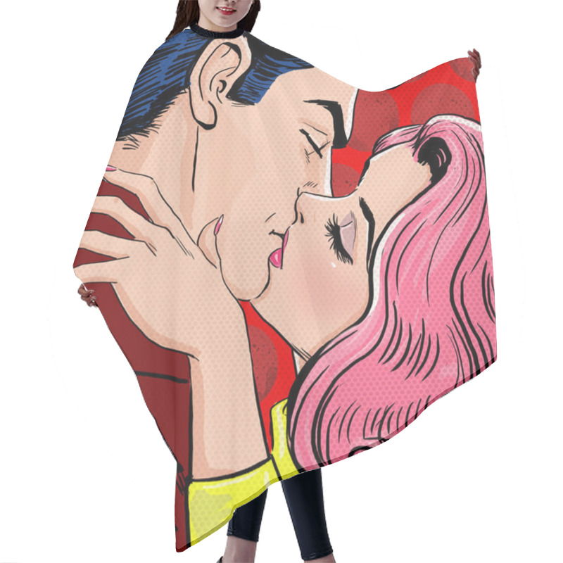 Personality  Pop Art Kissing Couple.Love Pop Art Illustration Of Kissing Couple.Pop Art Love. Valentines Day Postcard. Hollywood Movie Scene.Real Love.First Kiss. Movie Poster. Comic Book Love. Comic First Kiss. Hair Cutting Cape