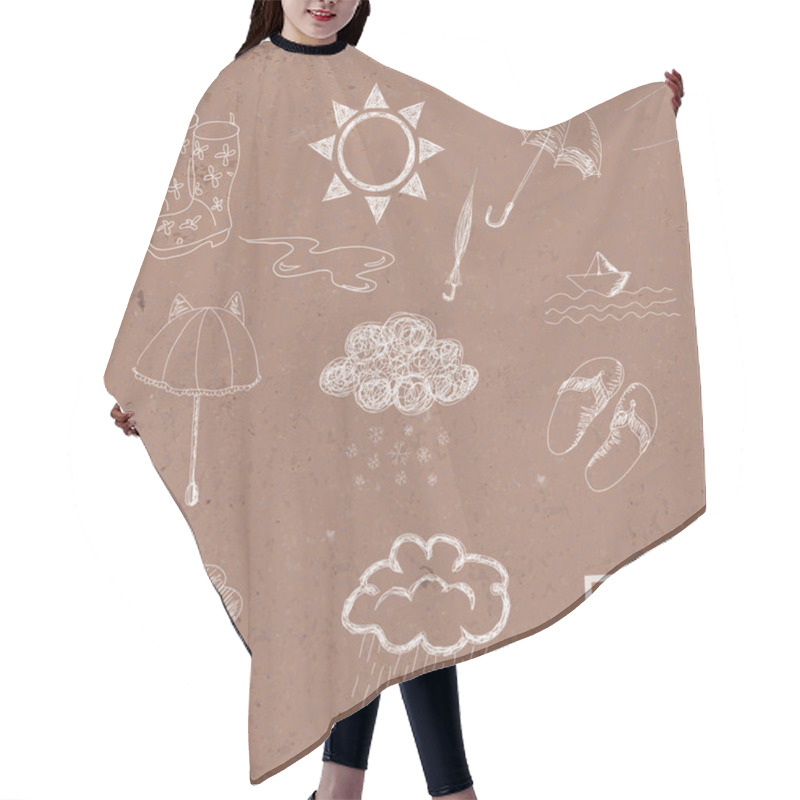 Personality  Weather Icons Set. Hand Drawn Sketch Illustration On Brown Paper. Hair Cutting Cape