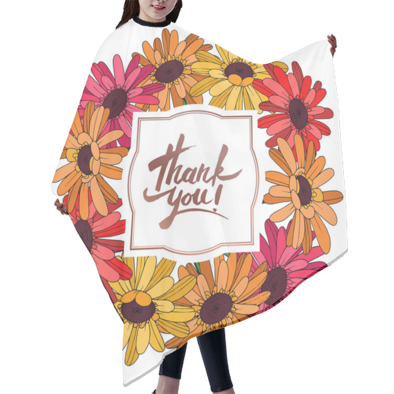 Personality  Vector Gerbera Floral Botanical Flower. Black And White Engraved Hair Cutting Cape