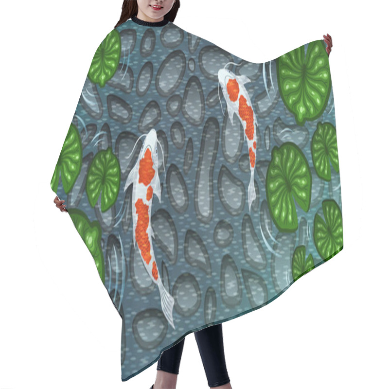 Personality  Two White With Red Spots Koi Fishes Among Green Lotus Leaves Hair Cutting Cape