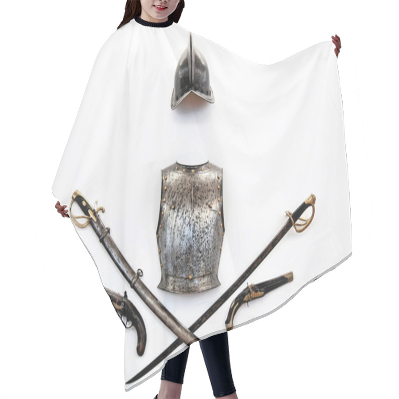 Personality  Isolated Medieval Armor. Hair Cutting Cape