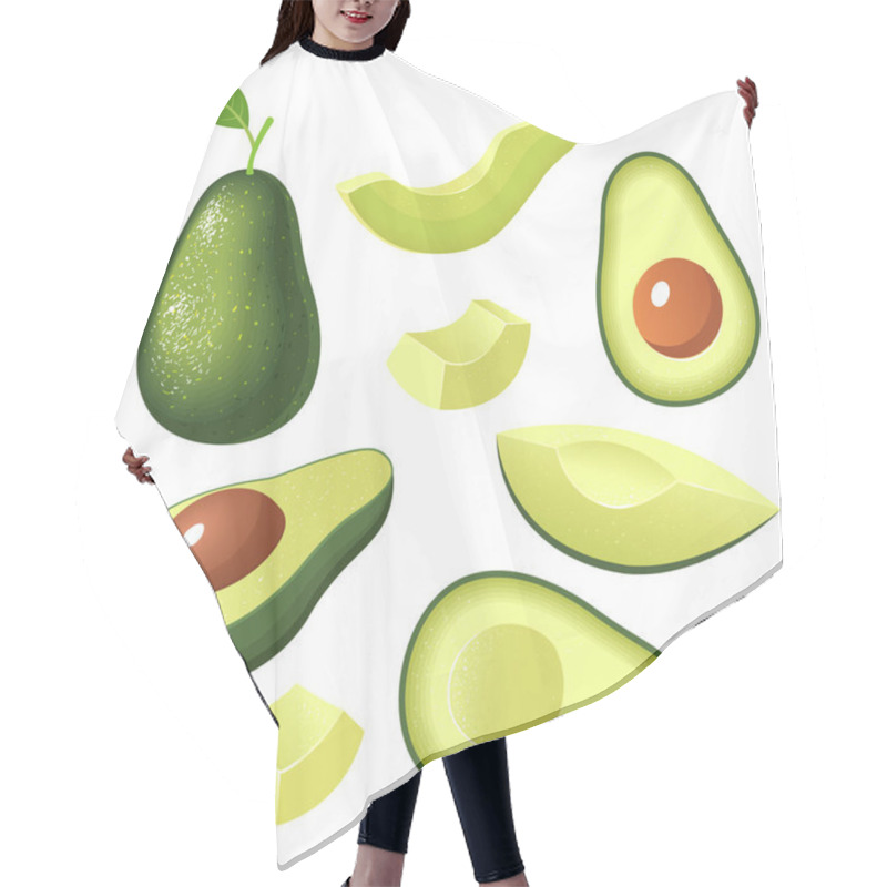 Personality  Set Of Fresh Whole, Half, Cut Slice Avocado Isolated On White Background. Organic Fruit. . Hair Cutting Cape