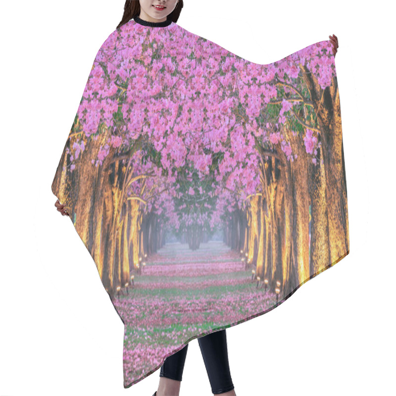 Personality  Rows Of Beautiful Pink Flowers Trees. Hair Cutting Cape