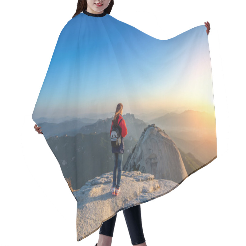 Personality  Woman Stands On The Peak Of Stone In Bukhansan National Park,Seo Hair Cutting Cape