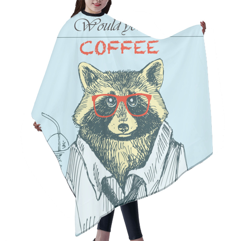 Personality  Hipster Raccoon Vector Illustration. Raccoon With Coffee And Sunglasses. Hipster Animals. Hair Cutting Cape