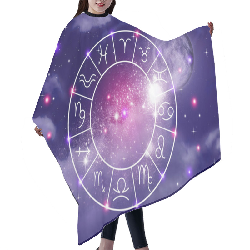 Personality  Zodiac Wheel Showing 12 Signs Against Night Sky Hair Cutting Cape