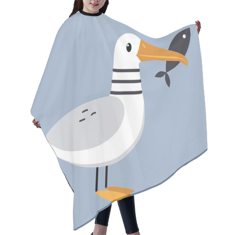 Personality  Cute Seagull As Arctic Animal Holding Fish With Its Bill Vector Illustration Hair Cutting Cape