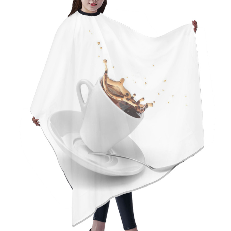 Personality  Coffee Splashing Out Of A Cup Isolated On White Hair Cutting Cape