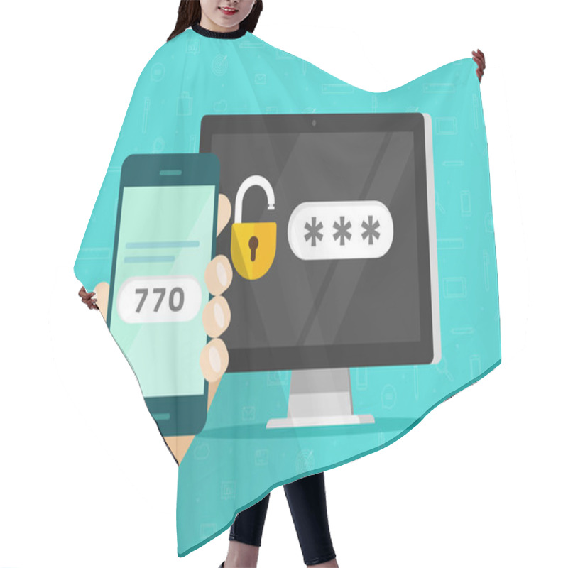 Personality  Two Step Authentication On Smartphone Vector Illustration, Flat Cartoon Cellphone And Computer Safety Login Or Signin, Two Steps Verification Via Mobile Phone And Pc Clipart Hair Cutting Cape