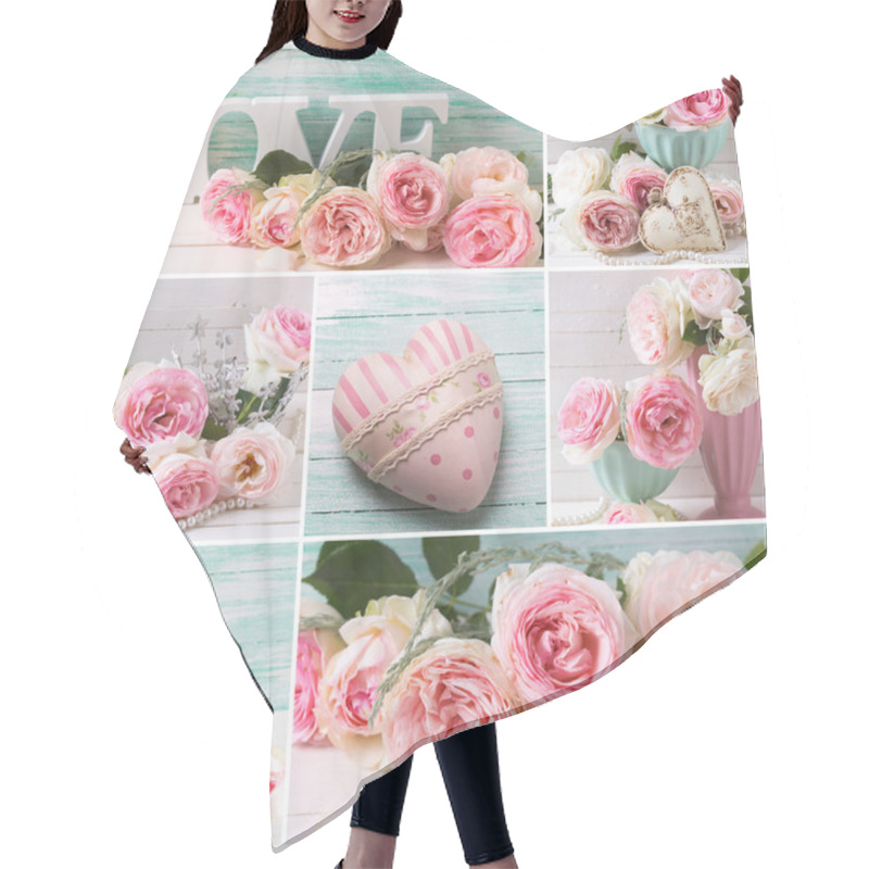 Personality  Collage With Roses And Hearts Hair Cutting Cape