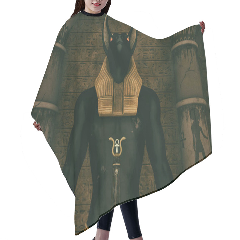 Personality  A Scene With A Close-up View Of A Huge Statue Of The Egyptian God Anubis. Hair Cutting Cape