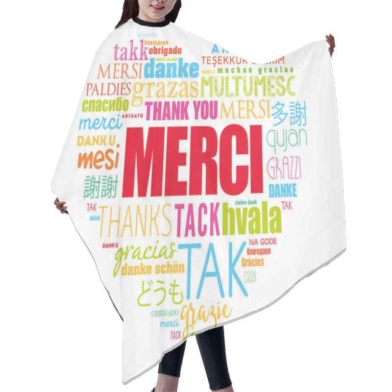 Personality  Merci (Thank You In French) Love Heart Word Cloud In Different Languages Hair Cutting Cape