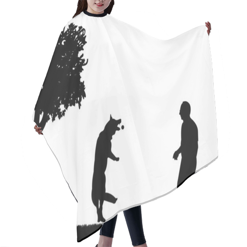 Personality  Man Playing With His Dog In The Park Silhouette Layered Hair Cutting Cape