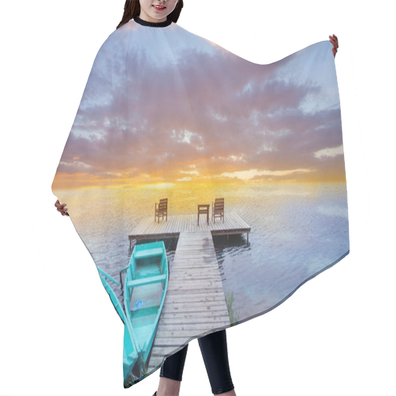 Personality  Boats, Jetty And Beautiful Colourful Sunset Hair Cutting Cape