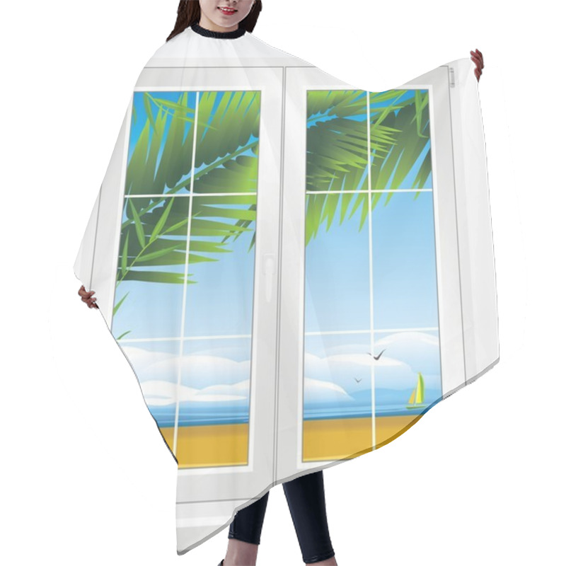 Personality  Window With Kind Of Sea Landscape Hair Cutting Cape