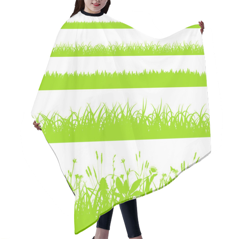 Personality  Green Grass Borders Set Isolated On White Background Vector Hair Cutting Cape