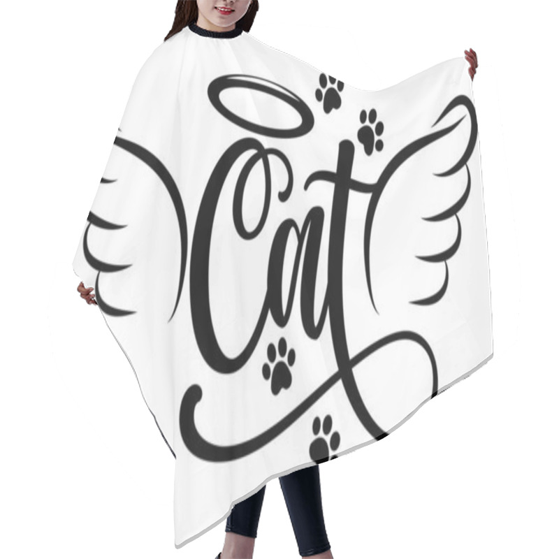 Personality  Cat Angel With Wings, Gloria, Bone And Footprints, Paws. - Hand Drawn Positive Tattoo. Modern Brush Design. Memory Ink. Love Your Dog. Inspirational Vector Graphic.  Hair Cutting Cape