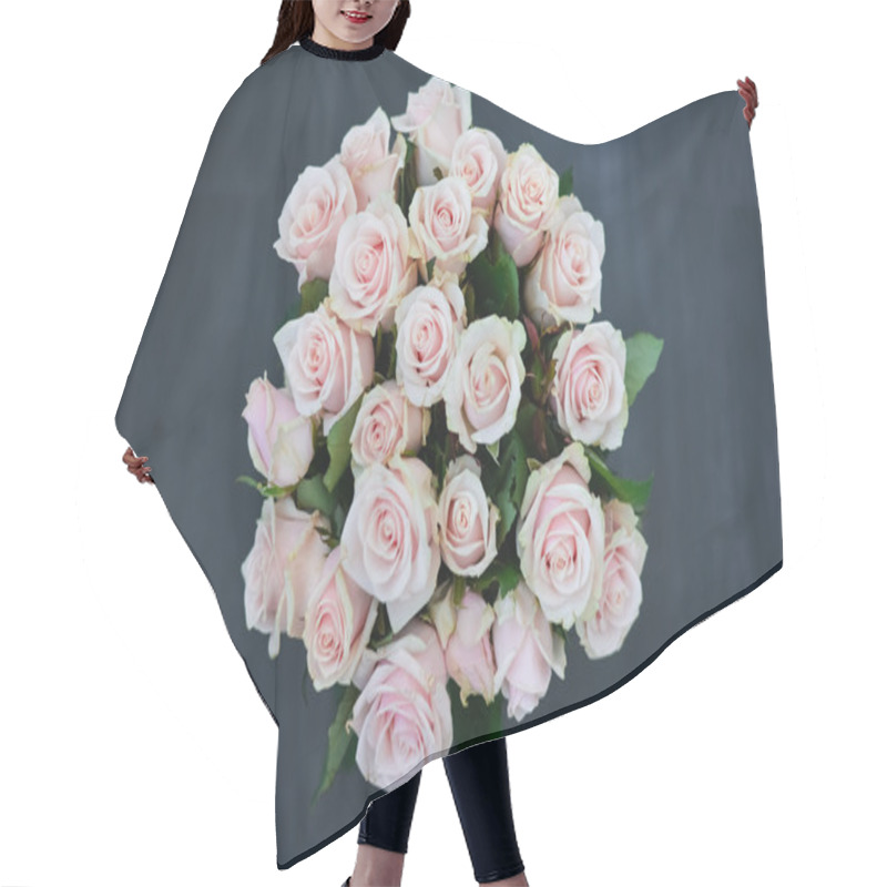 Personality  A Bouquet Of Pale Pink Roses. Hair Cutting Cape