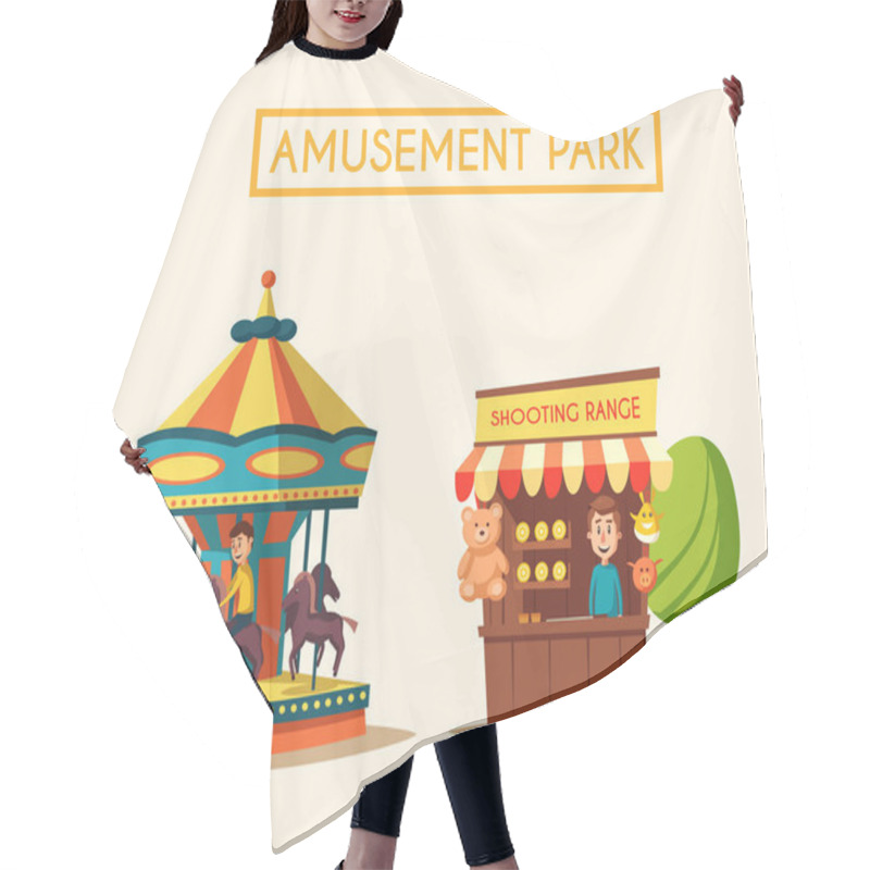 Personality  Amusement Park Theme. Cartoon Vector Illustration Hair Cutting Cape