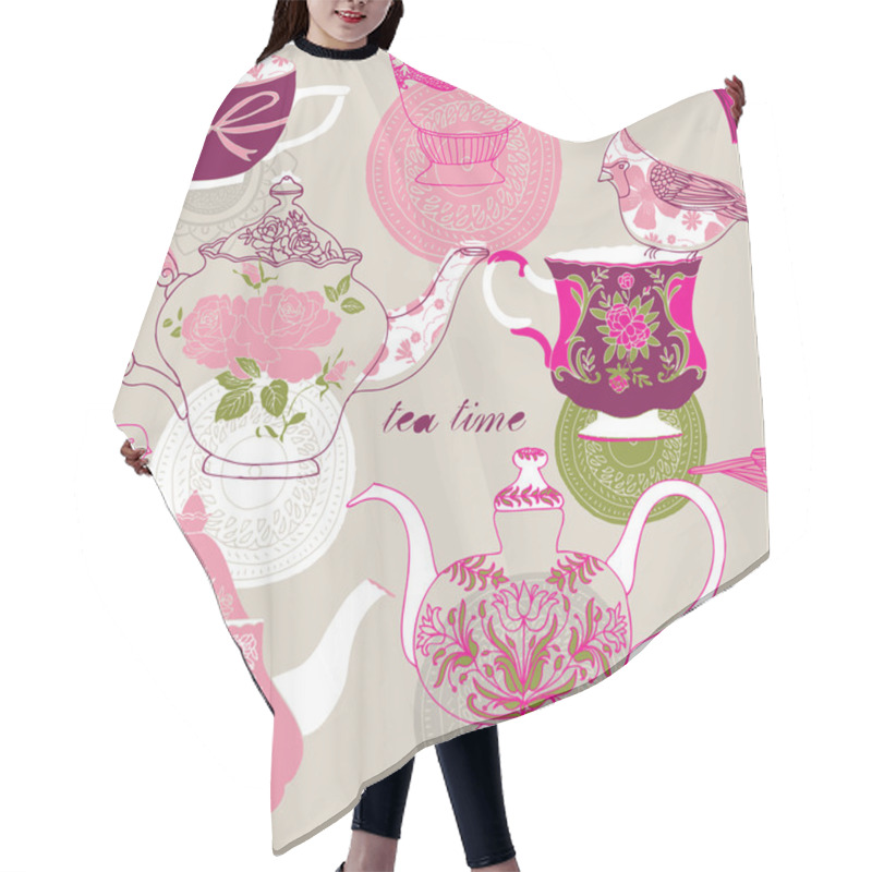 Personality  Tea Time. Seamless Background Hair Cutting Cape