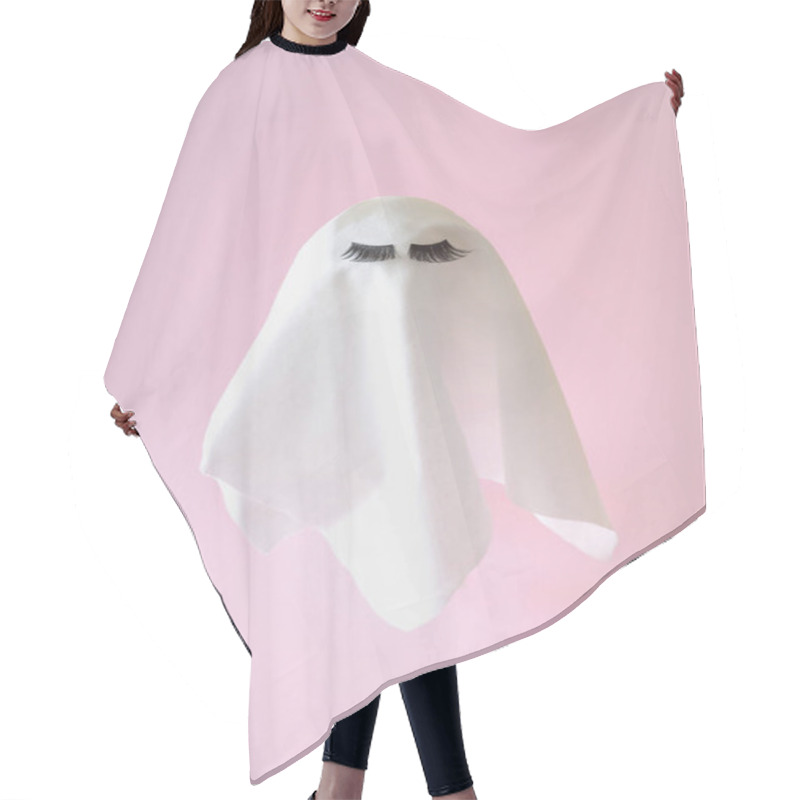 Personality  White Ghost With Lashes On A Pink Background. Halloween Scary Background. Minimal Composition Hair Cutting Cape