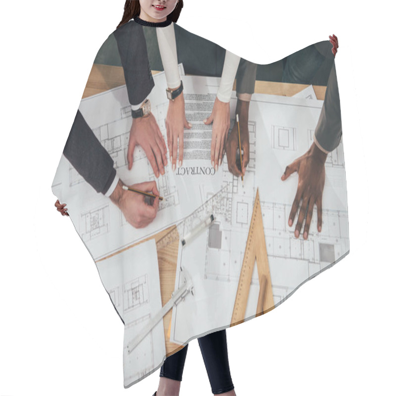 Personality  Cropped Shot Of Team Of Architects With Building Contract And Plans Hair Cutting Cape