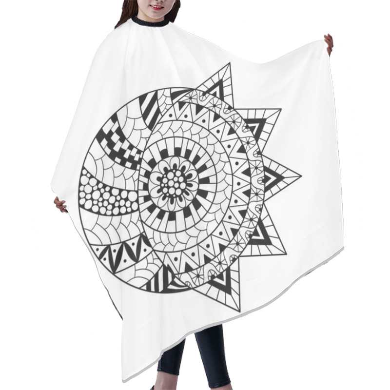 Personality  Hand Drawn Sun And New Moon For Anti Stress Colouring Page.  Hair Cutting Cape