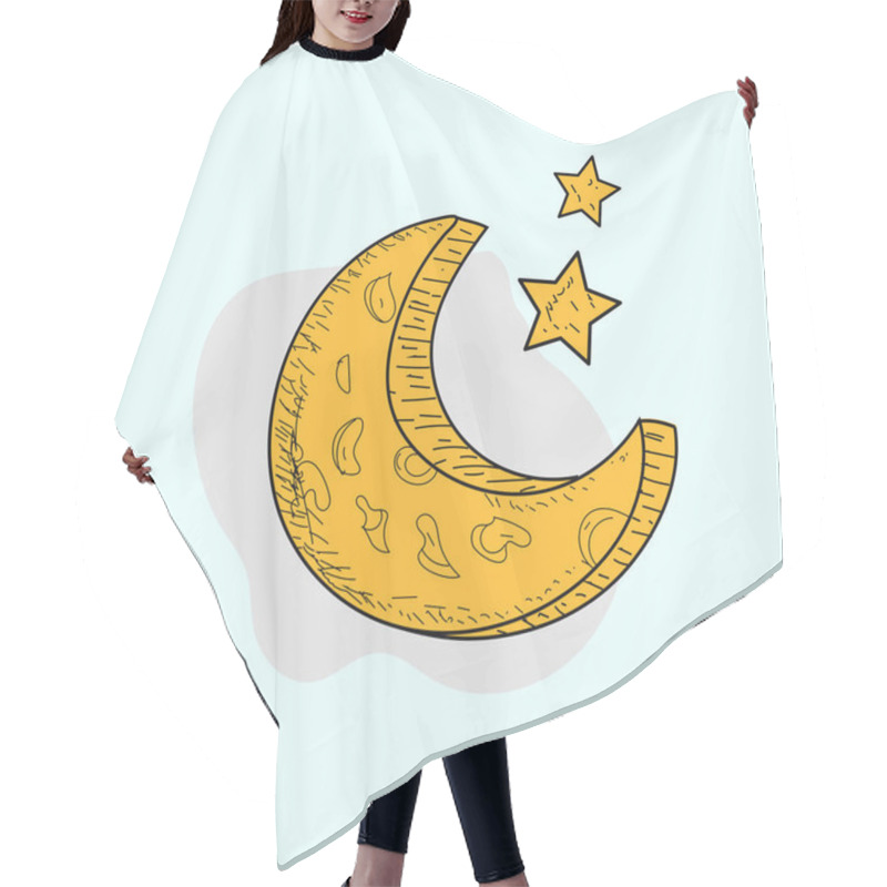 Personality  Moon Doodle Style Hand Drawn Vector, Drawing Sketch Hair Cutting Cape