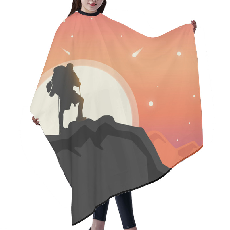 Personality  Silhouette Adventurer Men Design Illustratoion At Afternoon Scenery Hair Cutting Cape