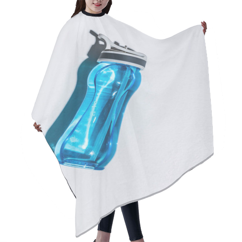 Personality  Top View Of Sports Bottle With Water On Grey Hair Cutting Cape