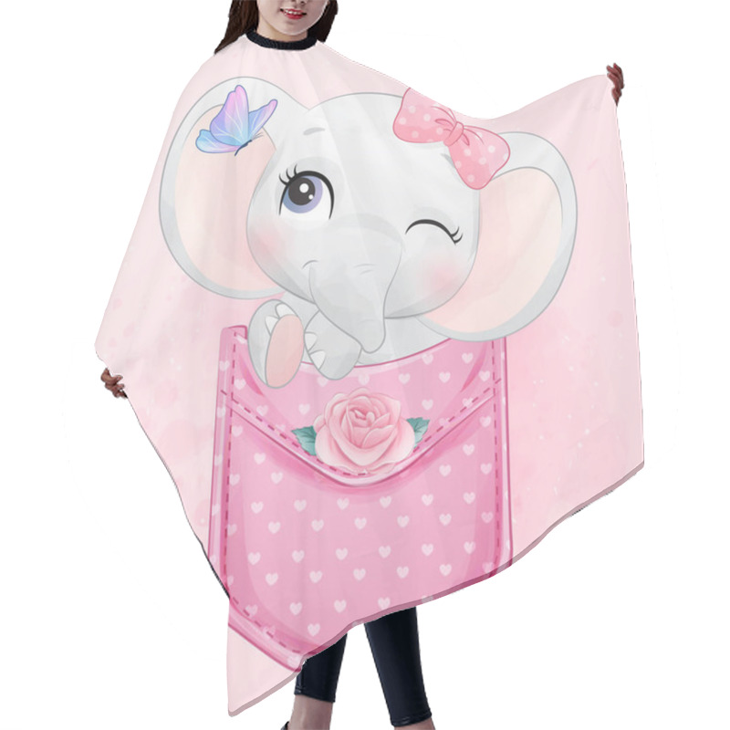 Personality  Cute Little Elephant Sitting Inside Pocket Illustration Hair Cutting Cape